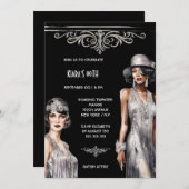 ザギャツビー素晴らしズ | シルバーブラックフラッパー女の子シック 招待状 (正面/裏面)