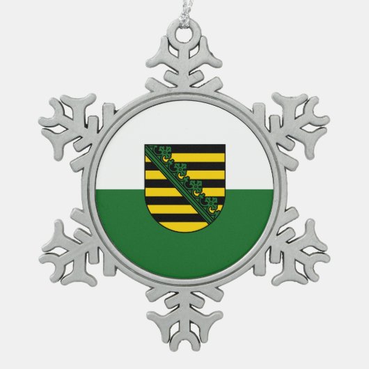ザクセンのスノーフレークペーターのクリスマスオーナメントの国旗 スノーフレークピューターオーナメント (正面)