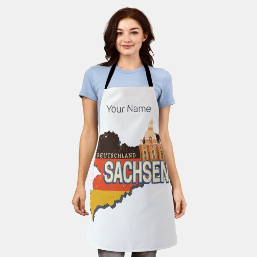 ザクセンレトロ州マップヴィンテージ土産 エプロン (着用した状態)