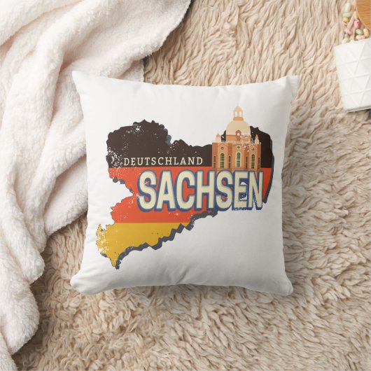 ザクセンレトロ州マップヴィンテージ土産 クッション (ブランケット)