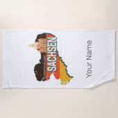 ザクセンレトロ州マップヴィンテージ土産 ビーチタオル (正面)