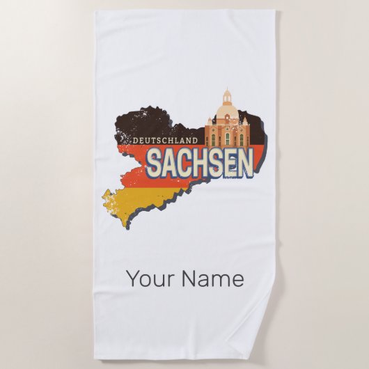 ザクセンレトロ州マップヴィンテージ土産 ビーチタオル (正面)