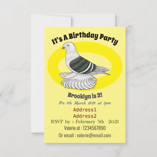 ザクセン・シールド鳩の漫画イラスト 招待状 (正面)