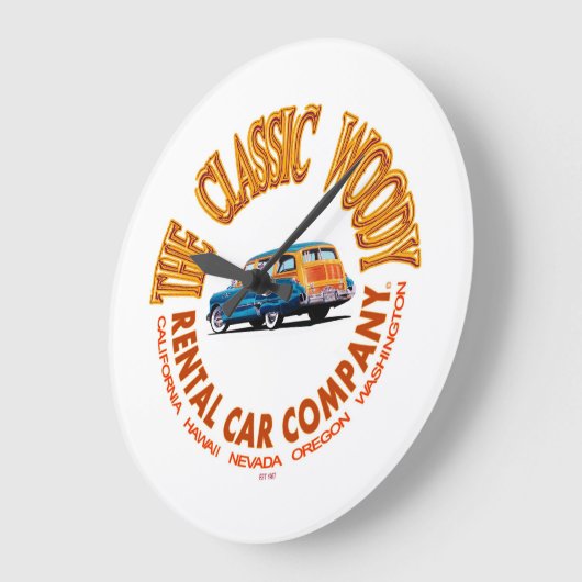 ザクラシックウッディレンタルカー会社ロゴVer 4.0 ラージ壁時計 (傾斜)