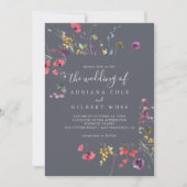 ザクラシックフローラブルー結婚ワイルド招待状 招待状 (正面)