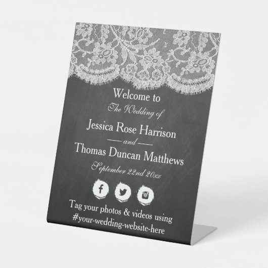 ザクラックボード&レースコレクショ結婚ンウェルカム 台座サイン (正面)