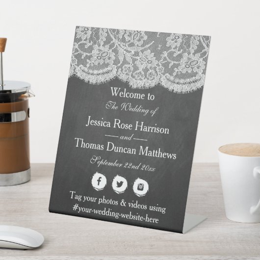 ザクラックボード&レースコレクショ結婚ンウェルカム 台座サイン (インサイチュ)