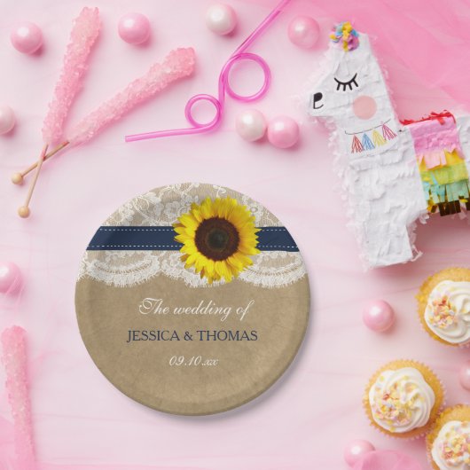 ザクラフト素朴サンフラワー結婚ズコレクション ペーパープレート (パーティー)