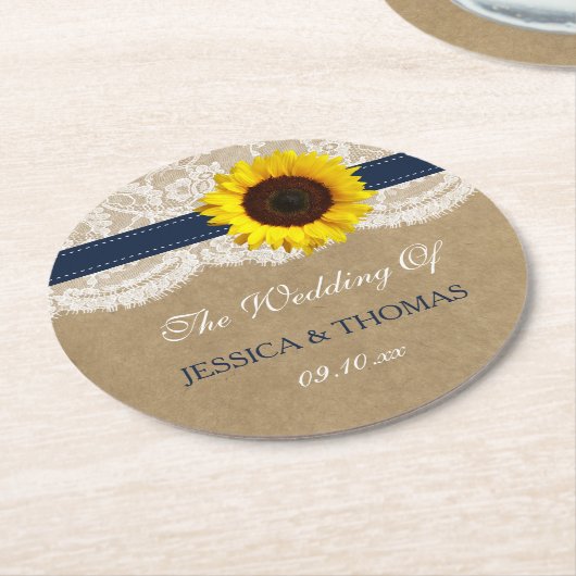 ザクラフト素朴サンフラワー結婚ズコレクション ラウンドペーパーコースター (アングル)