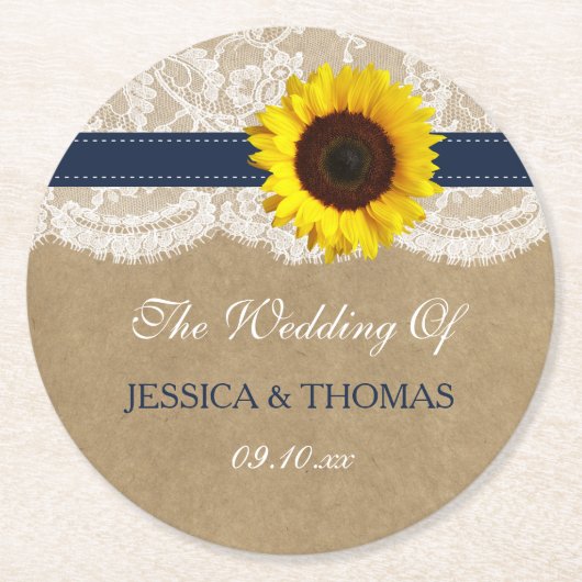 ザクラフト素朴サンフラワー結婚ズコレクション ラウンドペーパーコースター (正面)