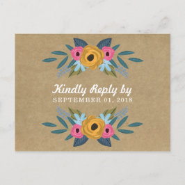 ザクラフト素朴フローラリース結婚ズコレクション インビテーションポストカード