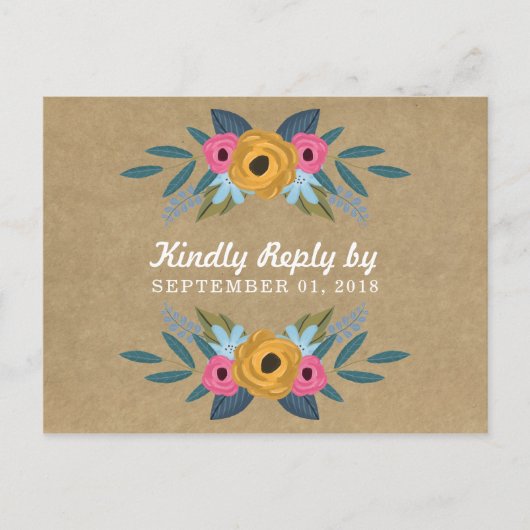 ザクラフト素朴フローラリース結婚ズコレクション インビテーションポストカード (正面)