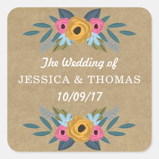 ザクラフト素朴フローラリース結婚ズコレクション スクエアシール (正面)