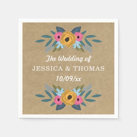 ザクラフト素朴フローラリース結婚ズコレクション スタンダードカクテルナプキン (正面)