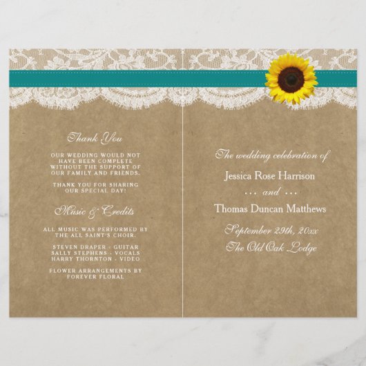 ザクラフト、レース&ひまわりコレクション – ティール（緑がかった色） (正面)