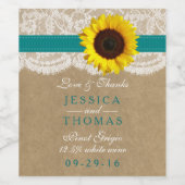 ザクラフト、レース&ひまわりコレクション – ティール（緑がかった色） ワインラベル (シングルラベル)