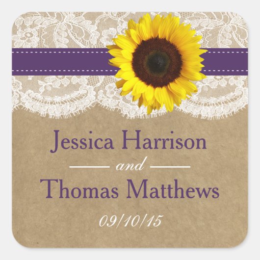 ザクラフト、レース&ひまわりコレクション – 紫 スクエアシール (正面)