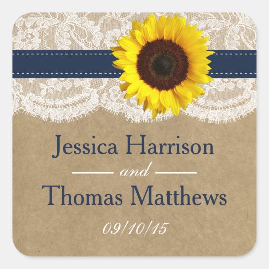 ザクラフト、レース&サンフラワーコレクション – ネイビー スクエアシール (正面)