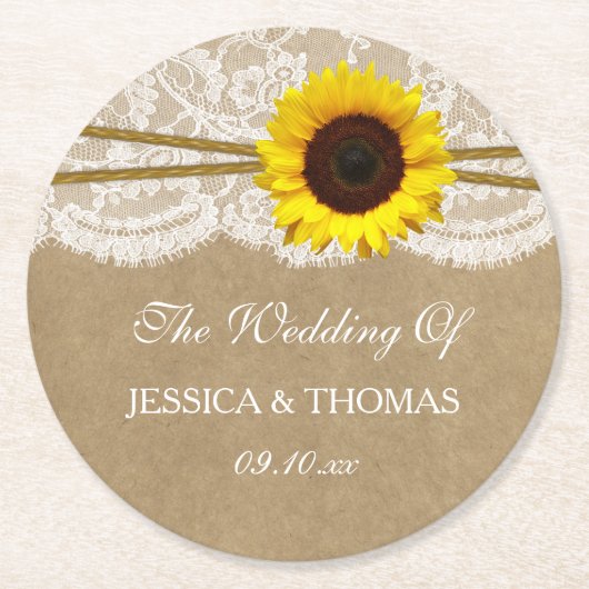 ザクラフト、レース&サンフラワー結婚ズコレクション ラウンドペーパーコースター (正面)