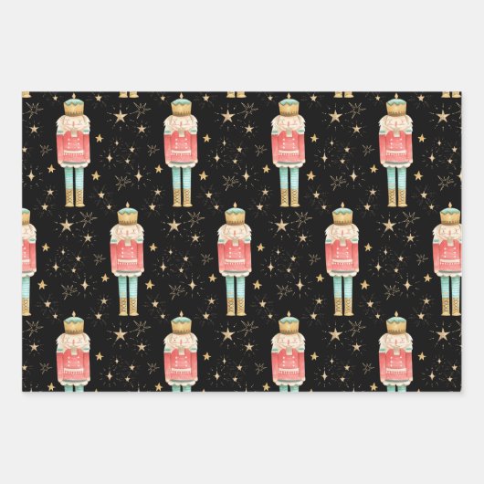 ザクリスマスくるみ割り金ゴールド星空の夜 ラッピングペーパーシート (正面)