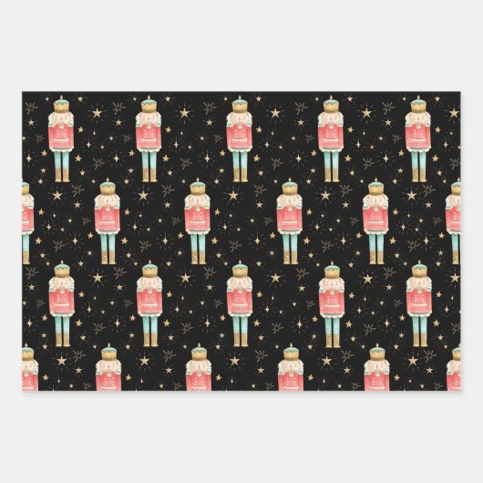 ザクリスマスくるみ割り金ゴールド星空の夜 ラッピングペーパーシート (正面3)