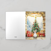 ザクリスマスバニーハッピーホリデー 箔グリーティングカード (外側レイダウン)