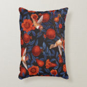 ザクロとハミングバード/ブルー離れの黒 アクセントクッション (正面(垂直))