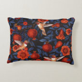 ザクロとハミングバード/ブルー離れの黒 アクセントクッション (裏面)