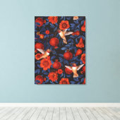 ザクロとハミングバード/ブルー離れの黒 キャンバスプリント (インサイチュ (ウッドフロア))