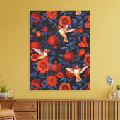 ザクロとハミングバード/ブルー離れの黒 キャンバスプリント (インサイチュ (リビング))