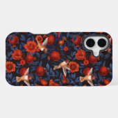 ザクロとハミングバード/ブルー離れの黒 iPhoneケース (裏面横)