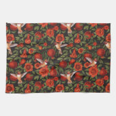 ザクロとハミングバード/緑離れの キッチンタオル (横)