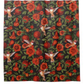 ザクロとハミングバード/緑離れの シャワーカーテン (正面)