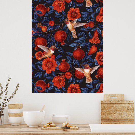 ザクロとハミングバード/緑離れの ポスター (キッチン)