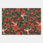 ザクロとハミングバード/緑離れの ラッピングペーパーシート (正面)