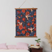 ザクロとハミングバード/緑離れの 吊り下げ型タペストリー (寝室)