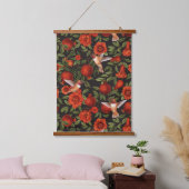 ザクロとハミングバード/緑離れの 吊り下げ型タペストリー (寝室)