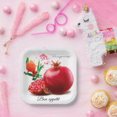 ザクロと（ばちゃばちゃ）跳ねる。水彩イラストレーション ペーパープレート (パーティー)