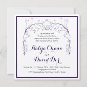 ザクロのチャッパーを使用したユダヤ教式場での結婚式の招待状 招待状 (正面)