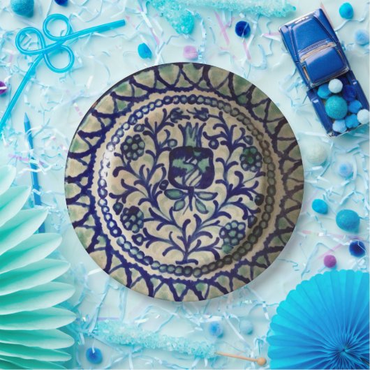 ザクロのハンドメイドの青及び白い陶器 ペーパープレート (パーティー)