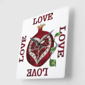 ザクロのハートLOVEバレンタイン スクエア壁時計 (傾斜)