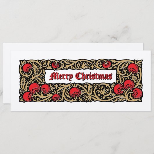 ザクロの実と葉の境界のクリスマス シーズンカード (正面/裏面)