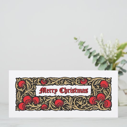 ザクロの実と葉の境界のクリスマス シーズンカード (スタンド正面)