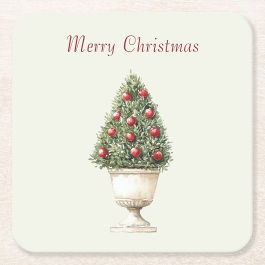 ザクロの木のクリスマス スクエアペーパーコースター (正面)