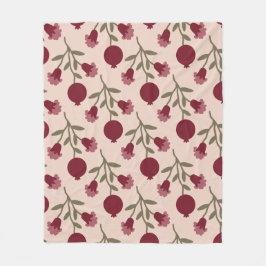 ザクロの枝と開花と果実 フリースブランケット