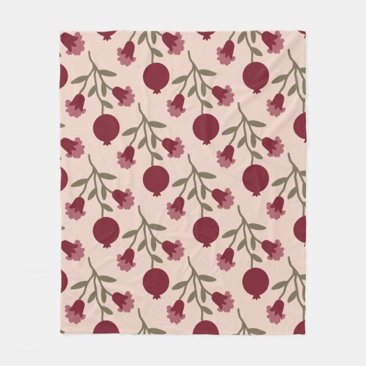ザクロの枝と開花と果実 フリースブランケット (正面)