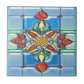 ザクロの正方形のステンドグラス タイル (正面)
