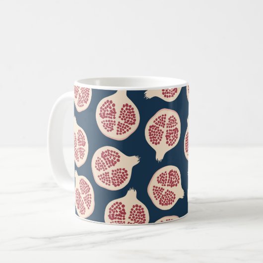 ザクロの継ぎ目のない模様、背景にポメを付ける コーヒーマグカップ (正面左)