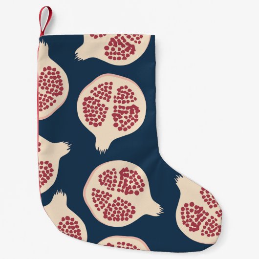 ザクロの継ぎ目のない模様、背景にポメを付ける スモールクリスマスストッキング (正面)