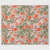 ザクロの開花と昆虫と共生のパターン ラッピングペーパー (フラット)